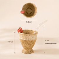 Mug en céramique 3D en forme de cône de crème glacée, fait main, effet moucheté vintage, avec piédestal décoratif en forme de pomme, pour latte