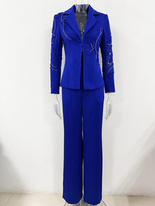 Conjunto de <span class=keywords><strong>Traje</strong></span> Azul Rey para Mujer al por Mayor OEM, Blazer con Cuentas y Pantalones, Elegante, Formal, a Medida, para Oficina y Eventos Nocturnos - Product Image 4