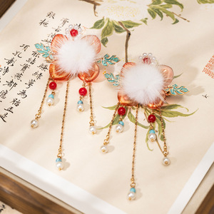 Soldes : Pinces à cheveux pour enfants, accessoires capillaires style antique, pinces latérales, pinces à pompons en vison, nouveautés pour enfants - Product Image 2