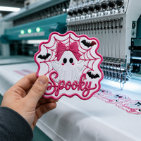 Patch brodé thermocollant rose pour Halloween, motif personnalisé mignon, saison effrayante, prix de gros