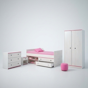 Ensemble de meubles de chambre d'enfant OEM pour filles, lit en bois avec tiroirs de rangement, armoire, table de chevet et <span class=keywords><strong>commode</strong></span> - Product Image 3
