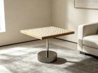 Table basse moderne en marbre à motifs damier avec base en métal cannelé, personnalisable pour hôtel, villa, hall d'entrée, salon