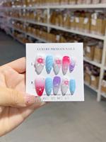 Ongles press-on à motif de fruits 3D - Faux ongles colorés, design pastèque et fraise, forme amande, pointes courtes, style français