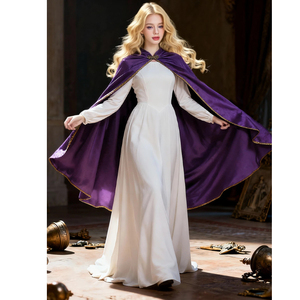 Capa Medieval Retro <span class=keywords><strong>de</strong></span> Terciopelo con Cuello Alto, Capa <span class=keywords><strong>de</strong></span> Reina Real para Halloween, Prenda Exterior Larga con Ribete Dorado para Cosplay y Actuaciones Escénicas - Product Image 5