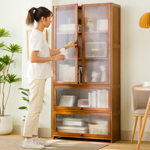 Étagère à livres moderne en bois avec portes en verre, meuble de rangement multi-niveaux pour salon, bureau à domicile, bibliothèque autoportante - Product Image 2