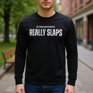 Camiseta de manga larga Setting Boundaries Really Slaps negra para adultos unisex - Product Image 3