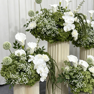 Arrangement floral en soie artificielle, hortensias verts, lys blancs, décoration de toile de fond pour mariage, rentrée scolaire, réutilisable - Product Image 3