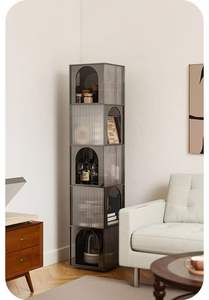 Librería Esquinera Metálica de Altura Ajustable con Estantes de Acrílico - Diseño Moderno para Sala de Estar y Dormitorio - Product Image 2