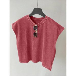 เสื้อกล้ามครอปท็อปคอกลมผู้ชาย FOXA ผ้าฝ้าย 100% สไตล์วินเทจ - Product Image 5