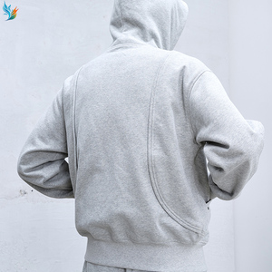 Vente en gros éponge française délavé à l'acide gris 100% coton vieilli teint à froid Boxy Crop fermeture éclair complète sweat à capuche vierge pour hommes - Product Image 5