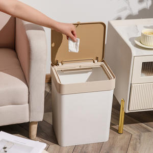 ถังขยะทรงสี่เหลี่ยมสีขาวเบจ น้ำหนัก 1.5 กก. ฝาปิดแบบกด ใช้ภายในบ้าน ห้องครัว ห้องน้ำ - Product Image 4