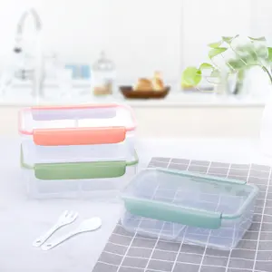 Tiffin-fiambrera de plástico transparente para niños, fiambrera reciclable de sublimación, 2 piezas, para la Oficina y la escuela