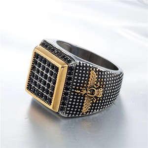 Anillo de acero inoxidable para hombre, sortija de acero inoxidable con diseño de diamante Vintage personalizado, con diseño de los pedidos Hermanos de las águilas - Product Image 2