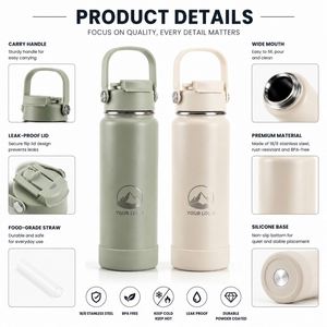 Bouteille isotherme sous vide en acier inoxydable 1L (32oz) avec logo personnalisé, revêtement poudré, pour sport et camping, avec couvercle 2-en-1 paille et bec verseur - Product Image 3