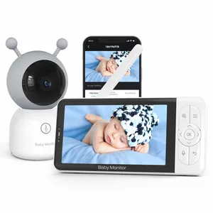 Monitor bayi WiFi cerdas, monitor bayi 5 inci 1080p penglihatan malam HD Remote Pan perbesaran 2 arah bicara gratis aplikasi ponsel pintar