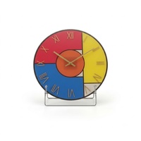 Jam Meja Analog Kaca Modern dengan Dudukan Logam, Dial Geometris Warna-warni untuk Dekorasi Ruang Tamu, Kantor, Meja, Grosir, Hadiah