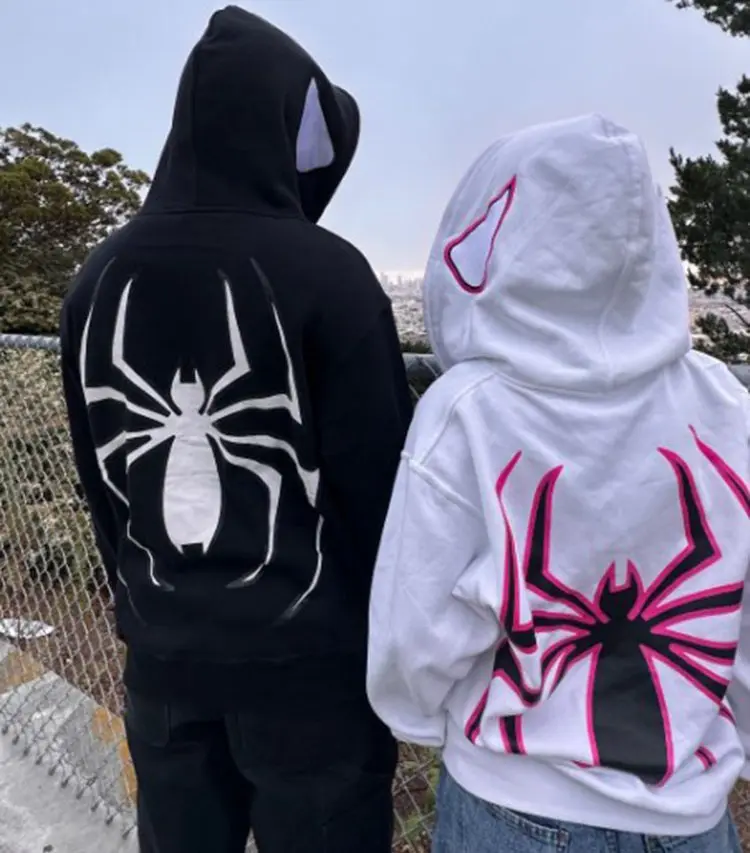 Benutzer definierte White Spider Pullover Siebdruck Grafik Hoodies für Männer