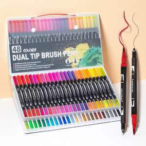 Lot de marqueurs double pointe pour aquarelle, pinceaux, dessin et lettrage, marqueurs à clic multicolores avec logo - Product Image 1
