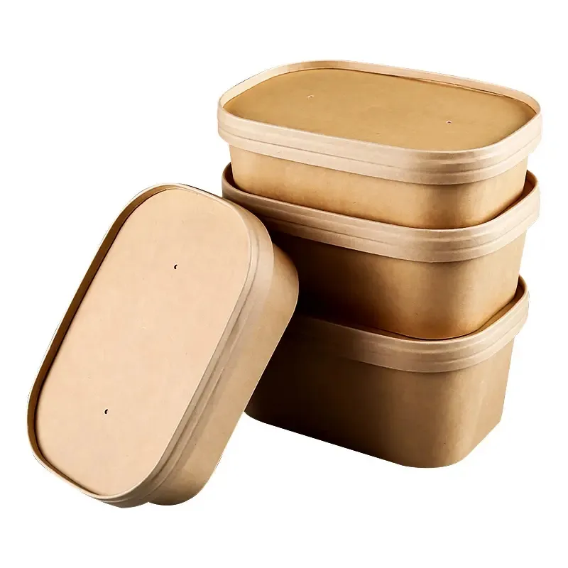 Takeaway thức ăn nhanh túi hộp tùy chỉnh nhà hàng dùng một lần lấy đi để đi bao bì container Kraft ăn trưa hộp giấy