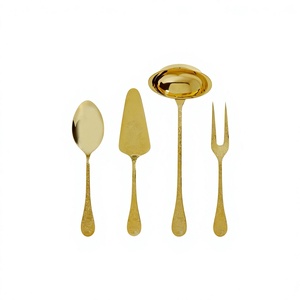 Juego de cubiertos de acero inoxidable de lujo con diseño real chapado en oro con mango antiguo para un aspecto real para el regreso a la escuela - Product Image 1
