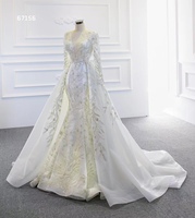 Robe de mariée sirène en dentelle perlée de luxe, couleur ivoire, avec traîne détachable pour femme, style robe de bal, vente en gros