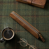 Étui de rangement vintage en cuir véritable pour stylet, pochette portable en cuir véritable pour mini-tablette avec fermeture éclair