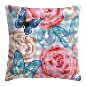 2022 New Cross Stitch Crafts fodera per cuscino ricamata fodera per cuscino con motivo floreale a farfalla federa per divano