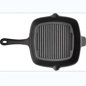 10.5 pollici Pre Condito Cast Iron Skillet Pan, Piazza Griglia Pan