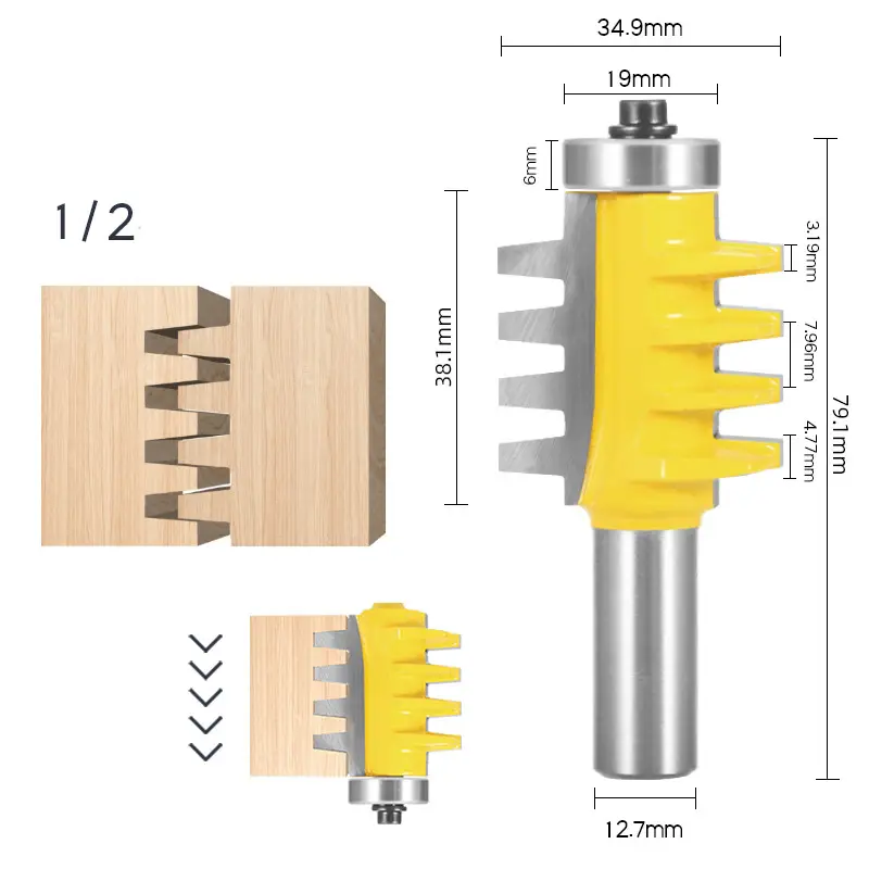 1pcs 1/2 Shank Joint Router Bit Tenon Cutter For Wood Woodworking Milling Cutter Carbidetips Wood Tool