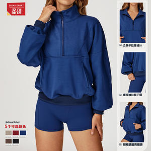 Sudadera con media cremallera azul marino para mujer Zechuang, corte holgado, ropa deportiva para exteriores, cortavientos, cálida, informal, con capucha EWY4509 - Product Image 5