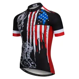 Jersey Bersepeda Pria, Baju Sepeda Atasan MTB Bendera AS, Pakaian Bersepeda Musim Panas Khusus