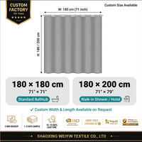Rideau de douche sans crochets en polyester 100 % sur mesure, tissu uni gaufré, pour hôtel / appartement / salle de sport / camping
