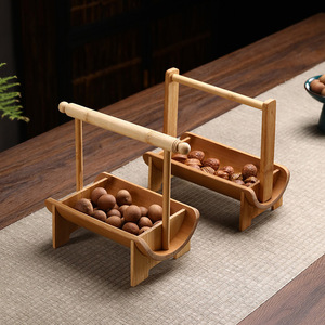 Bamboo Fruit Plate With Handle Chinese Style Snack Dish For Home And Restaurant Use - Product Image 3