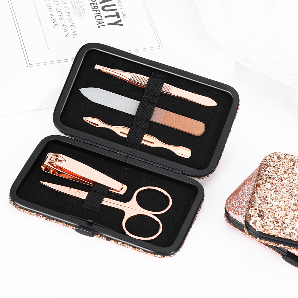 2021 нержавеющая сталь Розовое Золото 5 штук набор клипер для ногтей с PU сумкой маникюрные инструменты триммер для ногтей