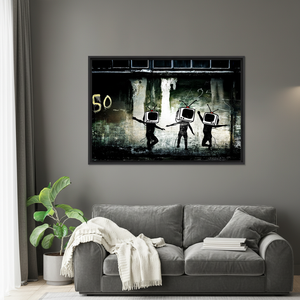 Printed Canvas Wall Art - Banksy Dancing TV Design,<b>BLACK</b> <b>FRAMED</b> CANVAS - Product Image 3