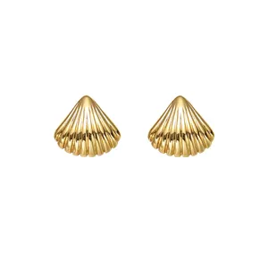 热卖复古贝壳造型设计耳环时尚女性镀金耳钉母亲礼品