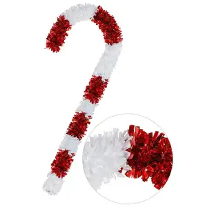 2023 새로운 크리스마스 홈 장식 접을 수있는 빨간색과 흰색 반짝이 크리스마스 사탕 지팡이 매달려 장식 스틱