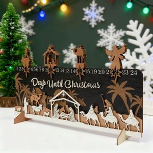 Nativity Countdown Days Until Christmas Sign Christian <b>Advent</b> <b>Calendar</b> Holy Family <b>Wooden</b> Holiday Decor - Product Image 1