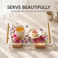 Plateau de vanité personnalisé en résine époxy avec fleurs pressées, modèle transparent, poignée dorée de luxe, organisateur de bijoux, décoration d'intérieur