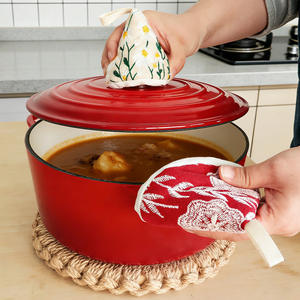 Tapa de olla bordada de algodón de estilo chino, aislante del calor, antiescaldaduras, con diseño de flores redondas, 12 pulgadas - Product Image 1