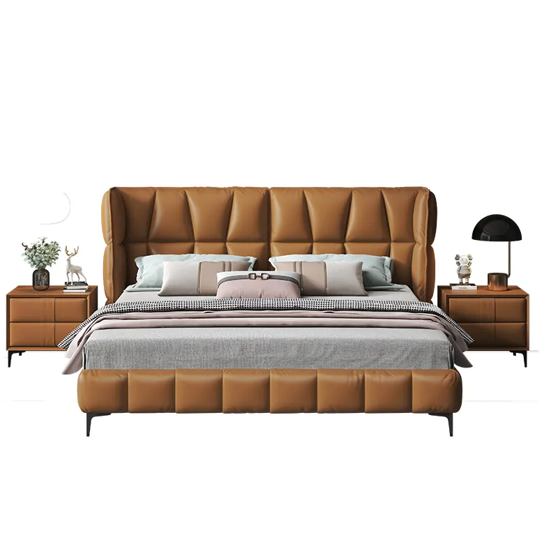 Bolso suave italiano de cuero minimalista ligero de lujo para dormitorio moderno cama doble