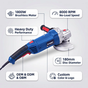 Meuleuse d'<span class=keywords><strong>angle</strong></span> portable professionnelle industrielle HERZO 220V-230V avec interrupteur à glissière, 180 mm (7 pouces), 1800 W, pour découpe et meulage - Product Image 3