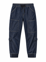 Pantalon cargo en jean pour femme, bleu foncé, taille à cordon de serrage, multi-poches