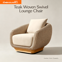 Moderner Outdoor-Drehsessel Wetterfester Geflochtener Rattan-Sofa-Stuhl mit Teakholz-Basis