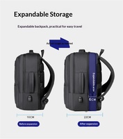 Gri Genişletilebilir Laptop Sırt Çantası Erkek PU Deri İş Sırt Çantası Çift Ön Fermuarlı Cep Perakende Distribütör Tedarikçisi