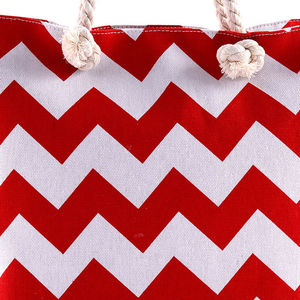 กระเป๋าผ้าแคนวาสลายคลื่นสีน้ำเงินเข้มพร้อมหูหิ้วเชือก - Product Image 4