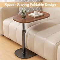 Table de lit pour ordinateur portable réglable en hauteur, table d'appoint en forme de C avec roulettes, table de chevet moderne pour les petites chambres