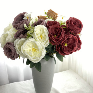 Bouquet de fleurs artificielles Hibiscus Rose à 9 têtes, série violette européenne Suzume II, 45 cm, pour mariage, décoration intérieure et accessoires de photographie - Product Image 2