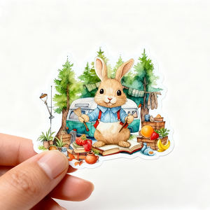 Autocollants mignons en <span class=keywords><strong>aquarelle</strong></span> d'animaux lapins, autocollants de graffiti, gobelets à eau, téléphone portable, autocollants décoratifs imperméables, collages d'animaux de dessin animé - Product Image 1