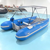 Prix d'usine Bateau gonflable pliable de type catamaran de 12, 13 et 14 pieds avec plancher pneumatique et roues pour la pêche